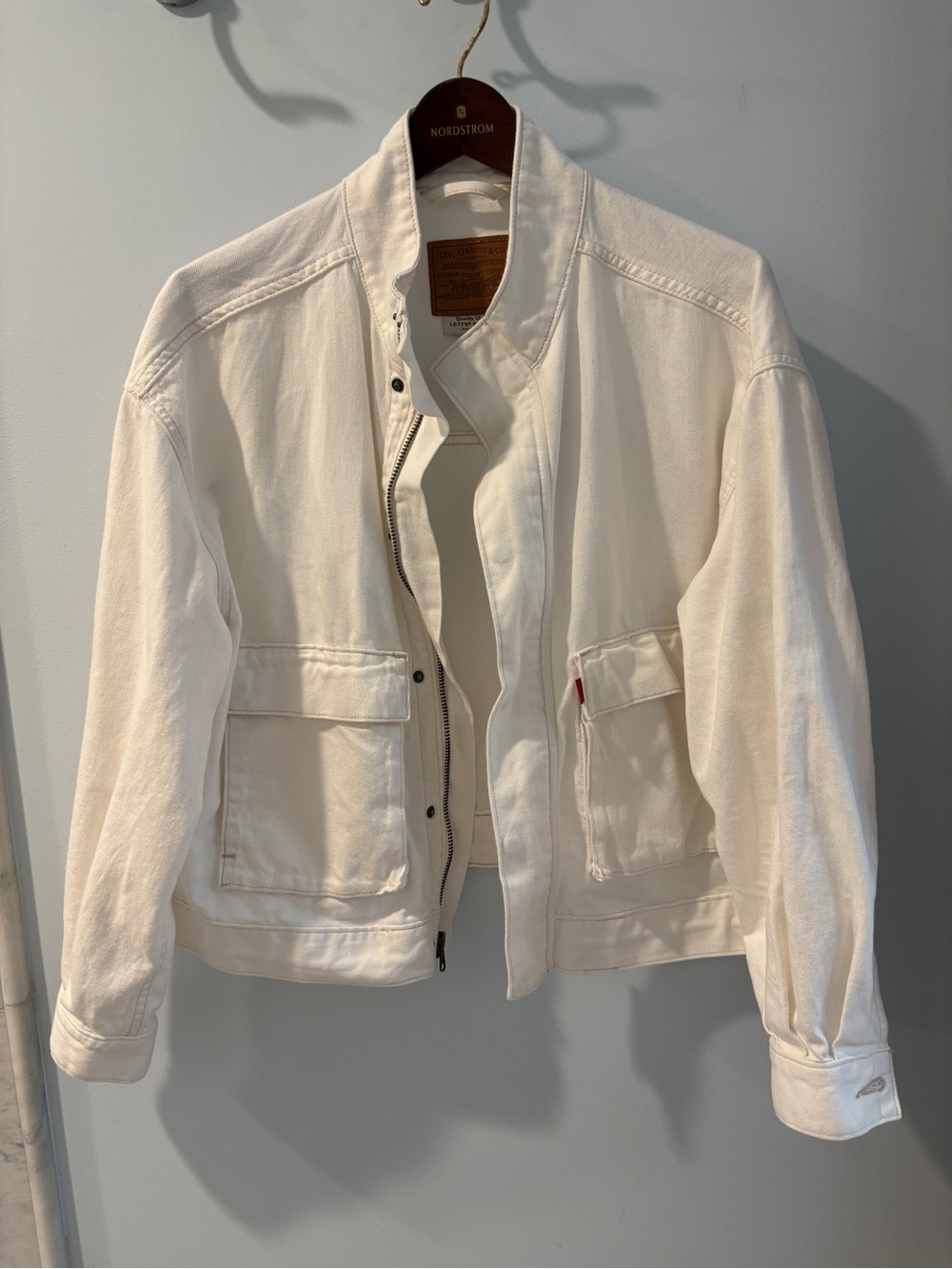 Levi's Off-White Cotton Zip Front Jean Jacket